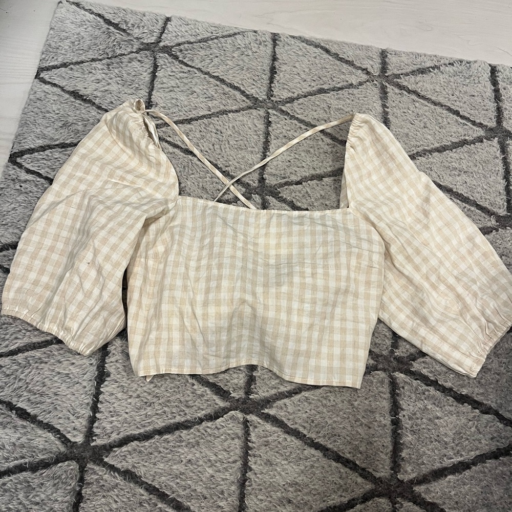 NWT Womens H&M Linen Cropped Tie Back Top - Medium